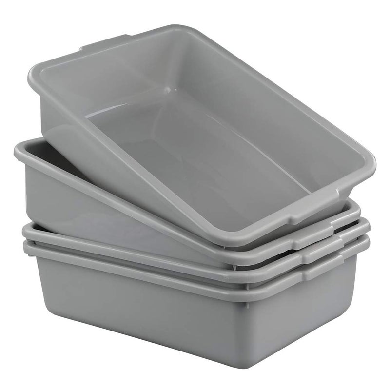Anbers 13L/Grey Plastic Commercial Bus Box, Wash Tub Basin, 4 Packs - Image 1